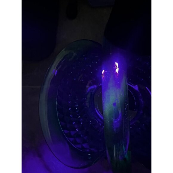 Vtg Aqua Turquoise Blue Tiera Indiana Glass Basket Diamond Point Large Glows - Picture 6 of 11